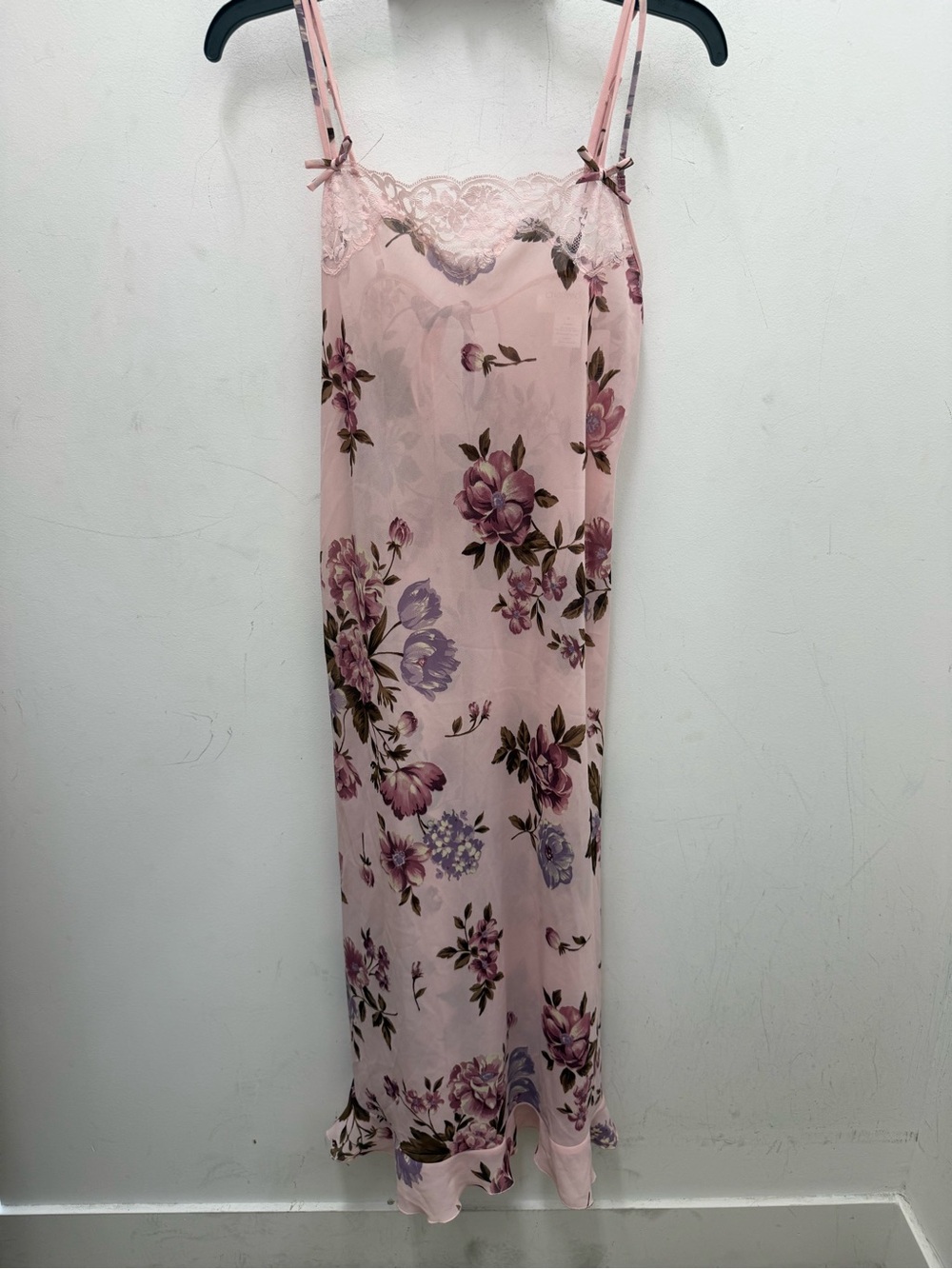 Vintage Chadwicks Pink Floral Lace Trim Nightgown Slip Dress Romantic M
